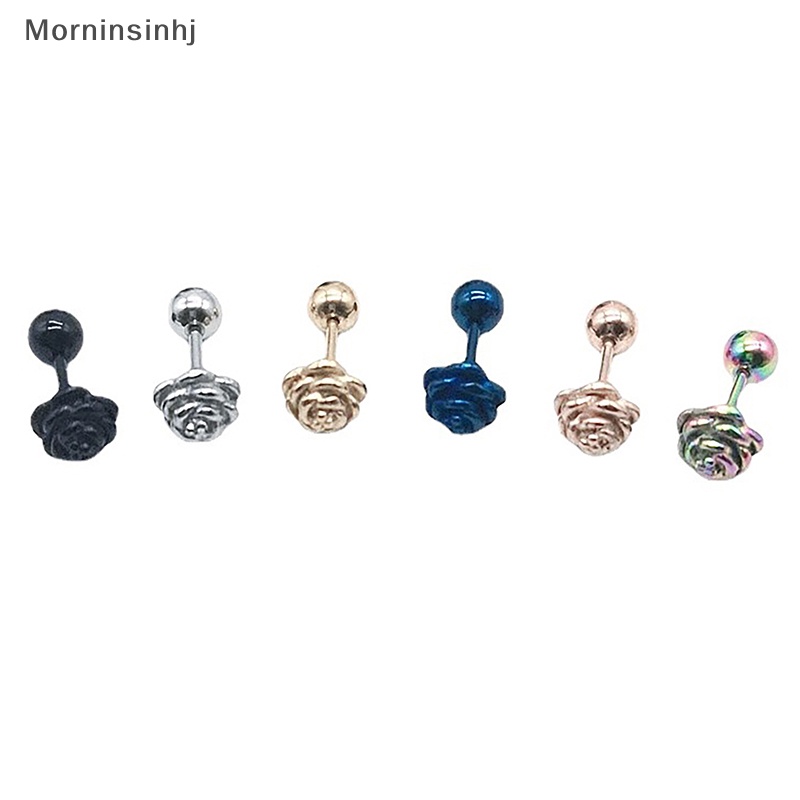 Mornin Multicolor Bunga Stainless Steel Stud Earring Trendi Kecil Barbel Mawar Anting Stud Tulang Rawan Fashion Stud Perhiasan id