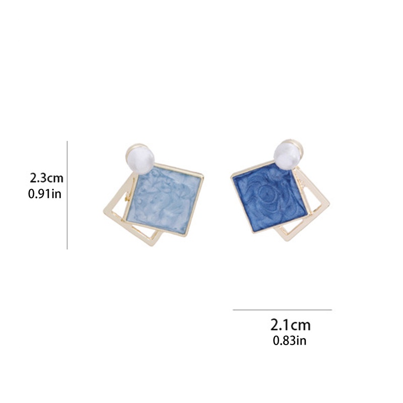 Anting Klip On Geometris Biru Korea Untuk Wanita Statement Round Square Earrings Fashion Brincos Ear Clips Jewelry