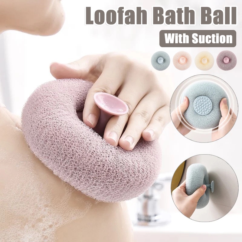 Loofah Bath Ball with Suction Cup /Nylon Bunga Mandi Nyaman /Antibacterial Body Cleaner Exfoliat Scrubbers/Sikat Pembersih Pijat Tubuh Jepang/Aksesoris Kamar Mandi