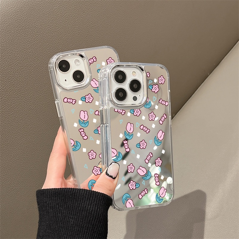 IPHONE Casing Ponsel Cermin Kelinci Dan Beruang Berkilau Lucu Kompatibel Untuk Iphone11 12 13 14 12Pro 13Pro 14Pro Pro Max XR X XS Max Electroplating Tombol Perlindungan Mirror Cover