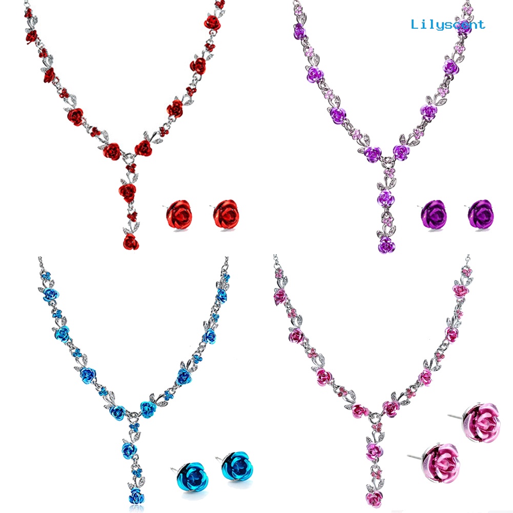 [LS]2Pcs/Set Fashion Akrilik Mawar Liontin Stud Anting Kalung Wanita Perhiasan Hadiah