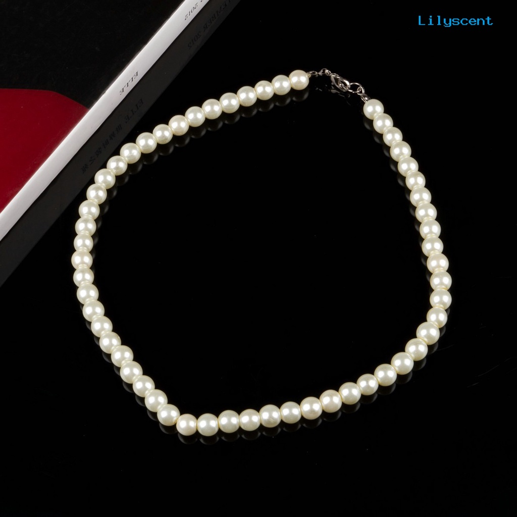 [LS]Kalung 8mm Mutiara Imitasi Elegan Wanita Metal Lobster Clasp Kalung Untuk Pacaran