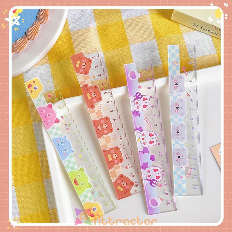 

✨In Stock 15cm Bear Rabbit Ruler Multifungsi Diy Alat Gambar Siswa Kartun Penggaris Double-AT