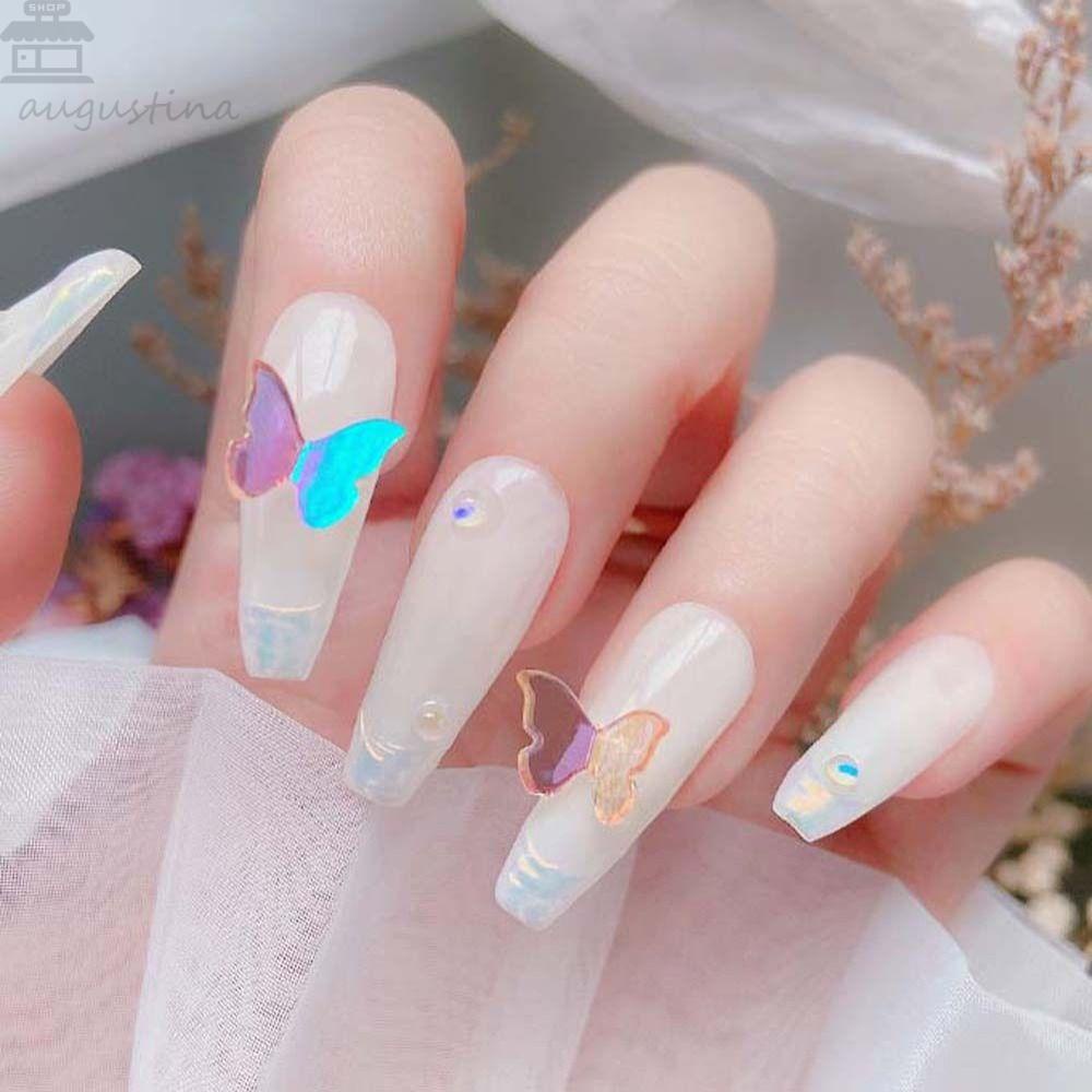 AUGUSTINA Agustina Hiasan Kuku Kupu-Kupu Fashion Symphony Sparkling Aurora Butterfly 3D Nail Jewelry