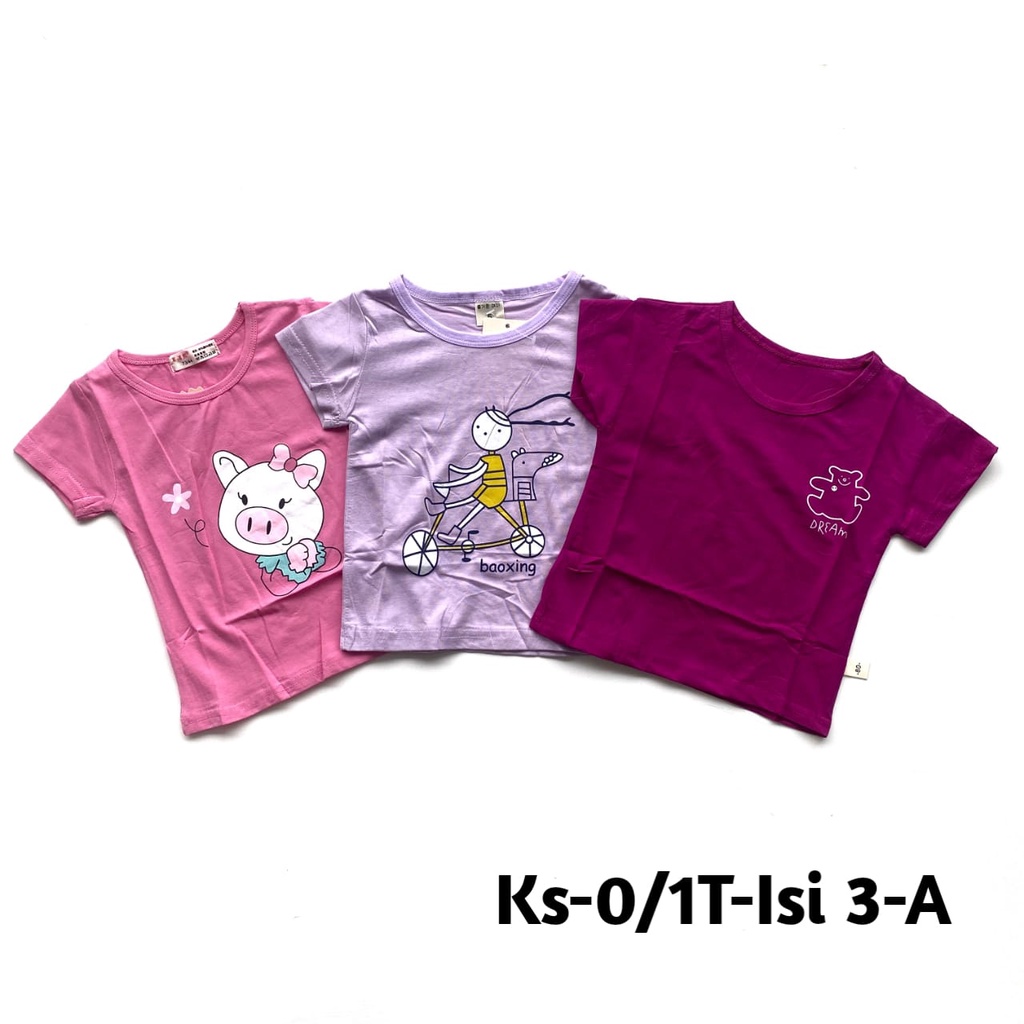 (ISI 3) Baju Kaos Atasan Import Anak Bahan Halus dan Nyaman 0-3 Tahun