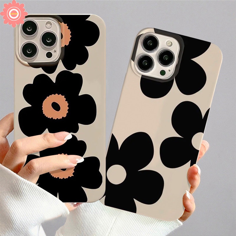 Casing Pelindung Kamera Tahan Guncangan Tiga Bunga Sederhana Kompatibel Untuk IPhone XR XS X Max8 7 Plus 11 14 13 12 Pro Max SE 2020 INS Fashion Gaya Korea Glossy Tpu Lembut Penutup Belakang