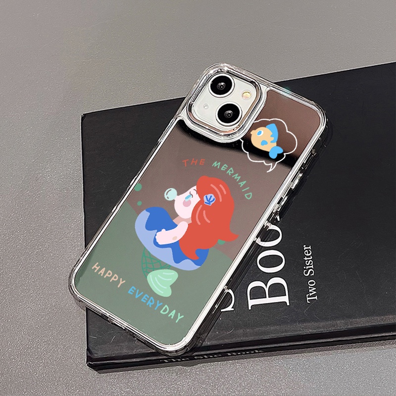 IPHONE Mermaid Mirror Phone Case Kompatibel Untuk Iphone11 12 13 14 12Pro 13Pro 14Pro Pro Max XR X XS Max Electroplating Tombol Perlindungan Mirror Cover