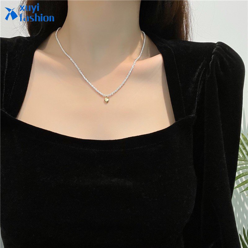 Kalung Titanium Hati Korea Liontin Perak Kalung Untuk Wanita Fashion Perhiasan Aksesoris