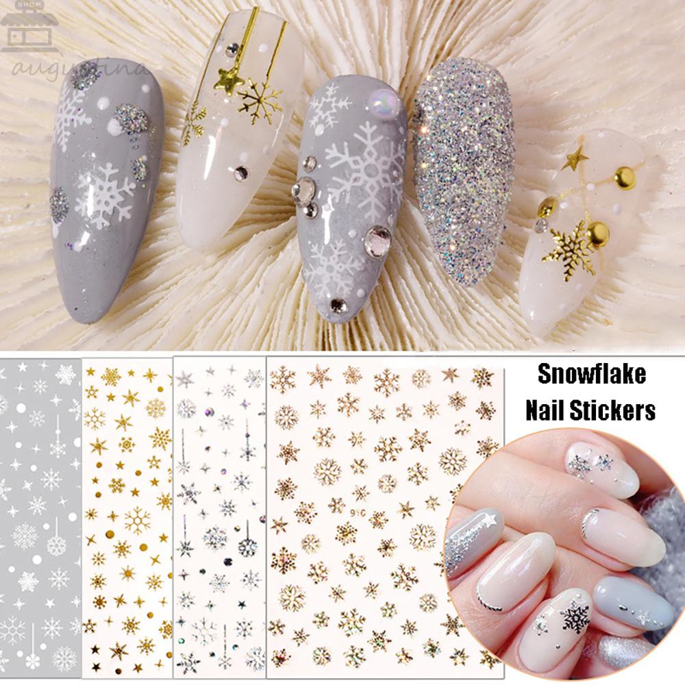 AUGUSTINA Agustina Natal Nail Art Laser Perak Laser Emas Tahan Air Self Adhesive Decals