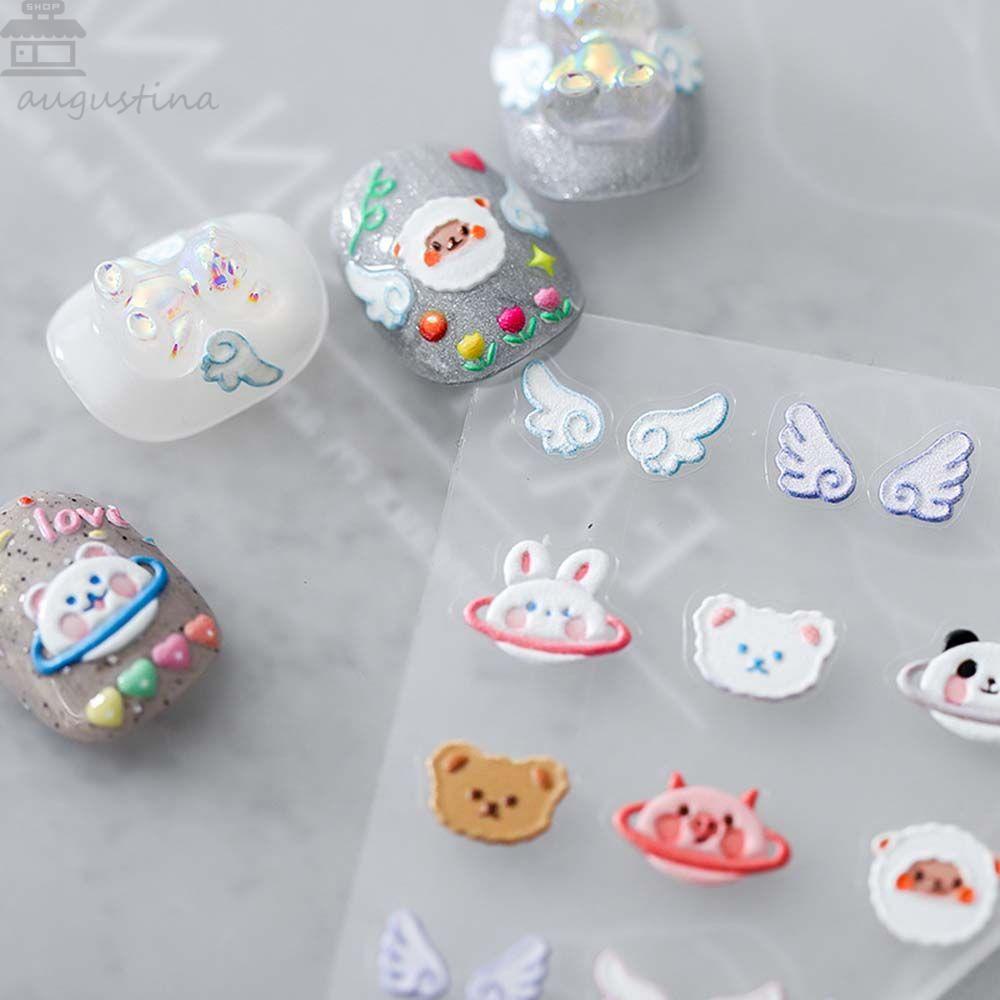 AUGUSTINA Agustina Nail Art Stiker Relief 5D Sayap Hewan Kecil Domba Self Adhesive Nail Decals