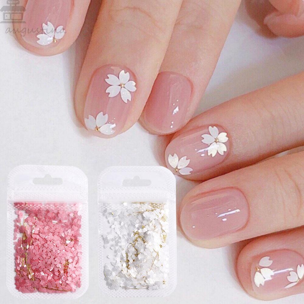 AUGUSTINA Agustina Bunga Kuku Payet Wanita Kuku Berlian Imitasi Manikur Aksesoris Jepang Nail Art Bunga Sakura Nail Sequin