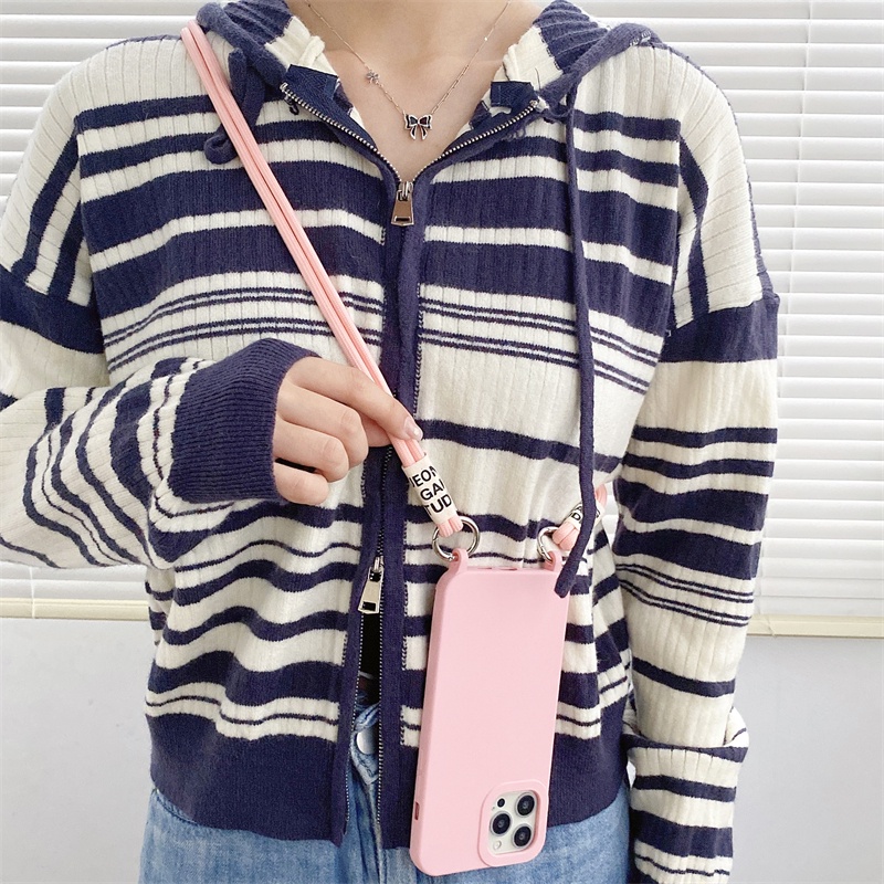 IPHONE Menebal Silikon Anti Rontok Lanyard Cover Cocok Untuk Iphone14 13 12 11 Pro X XS Max XR 78 14 Plus Matte Casing Pelindung Tali Diagonal Soft Case