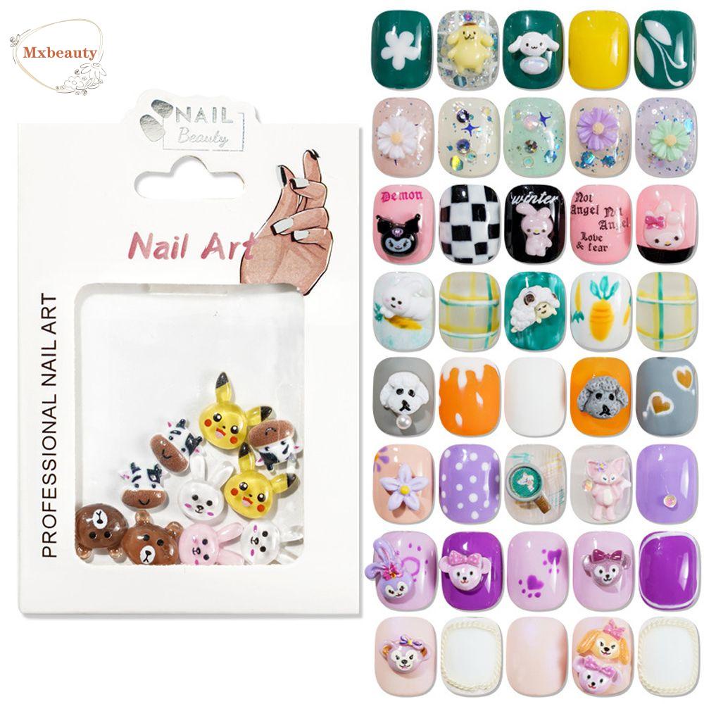 MXBEAUTY Kartun Pesona Kuku Bintang Embun Kawaii 10pcs Wanita DIY Kerajinan Kulori Beruang Bunga Bunny Manicure Aksesoris