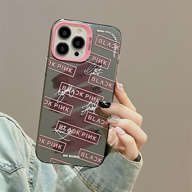 IPHONE Casing Ponsel Desain Signature Double Layer Colorful Silver Full Screen Hitam Dan Pink Kompatibel Dengan Iphone12 13 14 11 Pro Max Qqzs