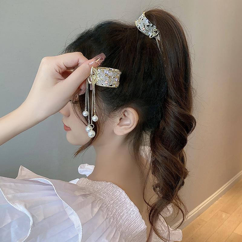 Fashion Hair Claw Simple Hairgrip Gadis Ponytail Holder Hair Pin Flash Berlian Kupu-Kupu Jepit Rambut Mutiara Rumbai Rambut Gesper