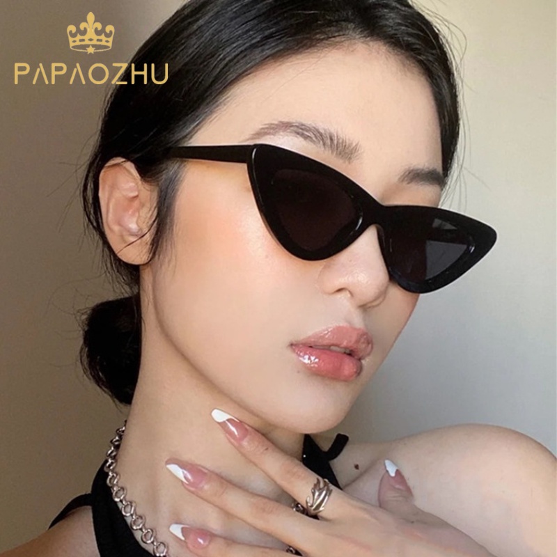 Papaozhu Retro Hitam Mata Kucing Frame Kacamata Hitam Untuk Wanita Pria Trendi Perjalanan Shades Personality UV400 Protection Eyewear