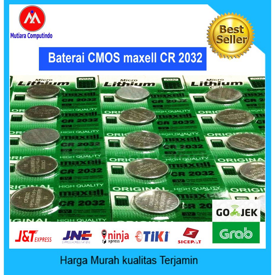 BATERAI CMOS MAXELL CR 2032 UKURAN 3V ORIGINAL - HARGA PER LEMBAR (ISI 5 PCS) - BISA COD