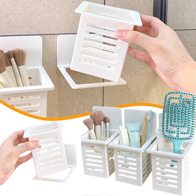 ღ Wall Mounted Hollow Drain Rack Self-adhesive Toothpaste Tempat Sikat Gigi Kamar Mandi Punch Free Floating Shelves Drain Rack Tool