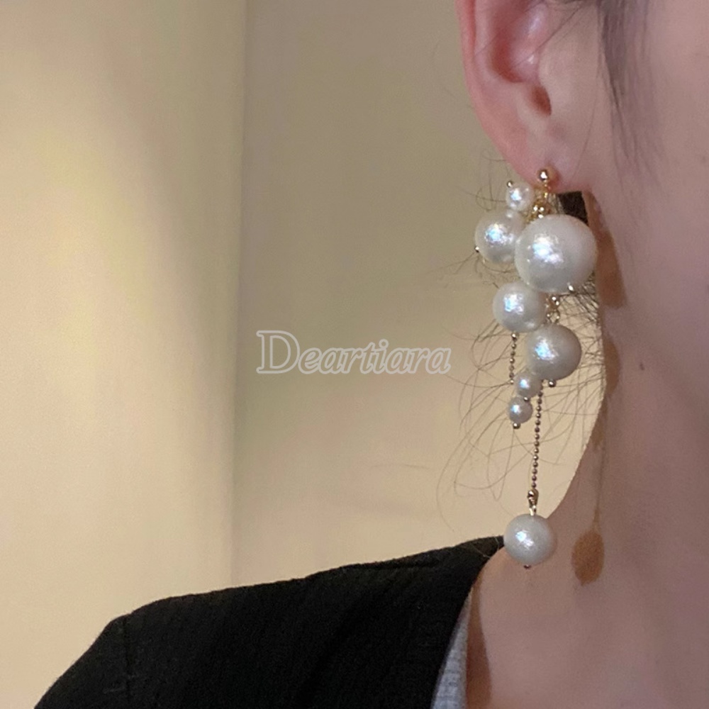 Mode Romantis Mutiara String Earrings Desain Rasa Anting Baru Kapas Pearl Earrings Jarum Perak