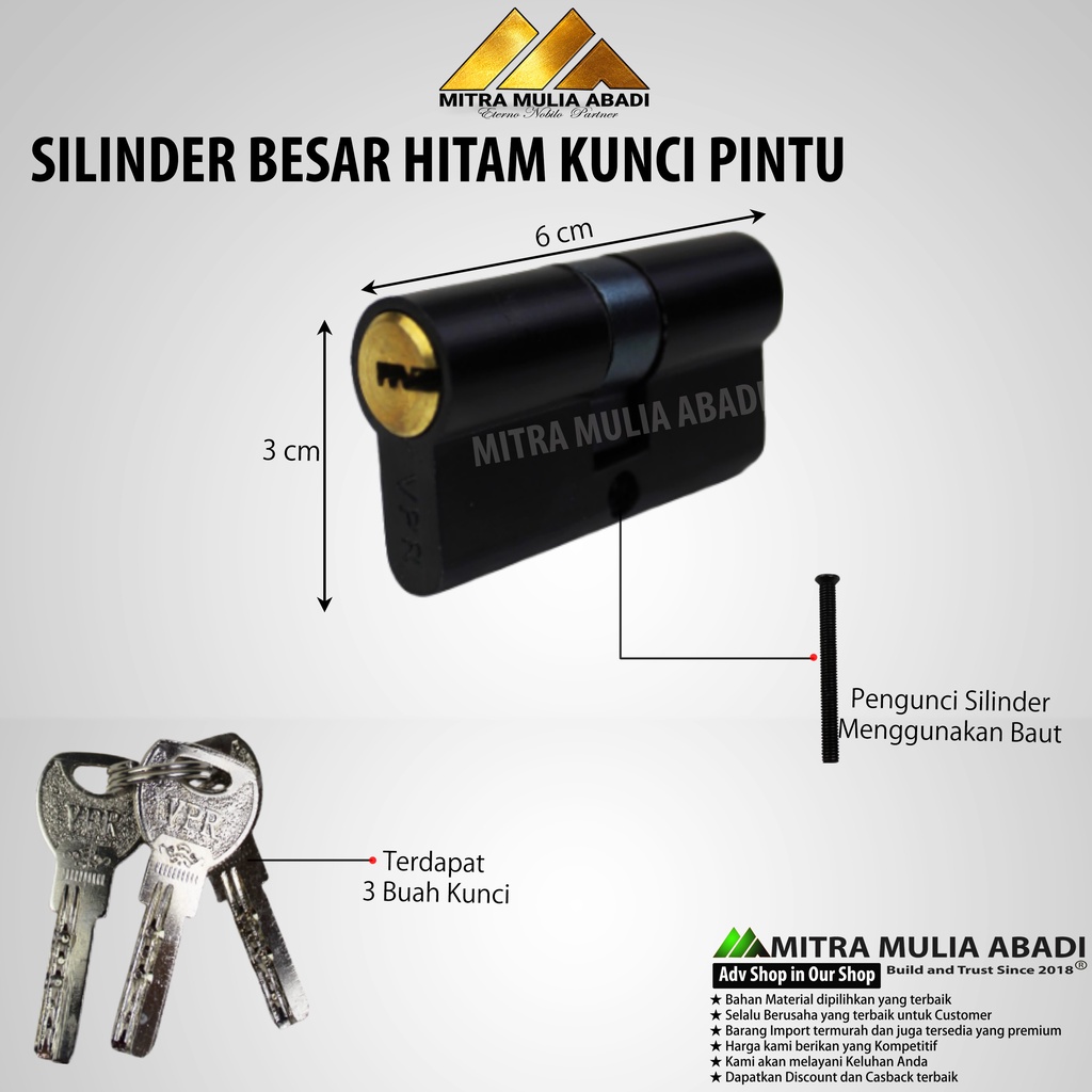 Cylinder l Silinder l Anak Lubang Kunci Pintu Besar Hitam