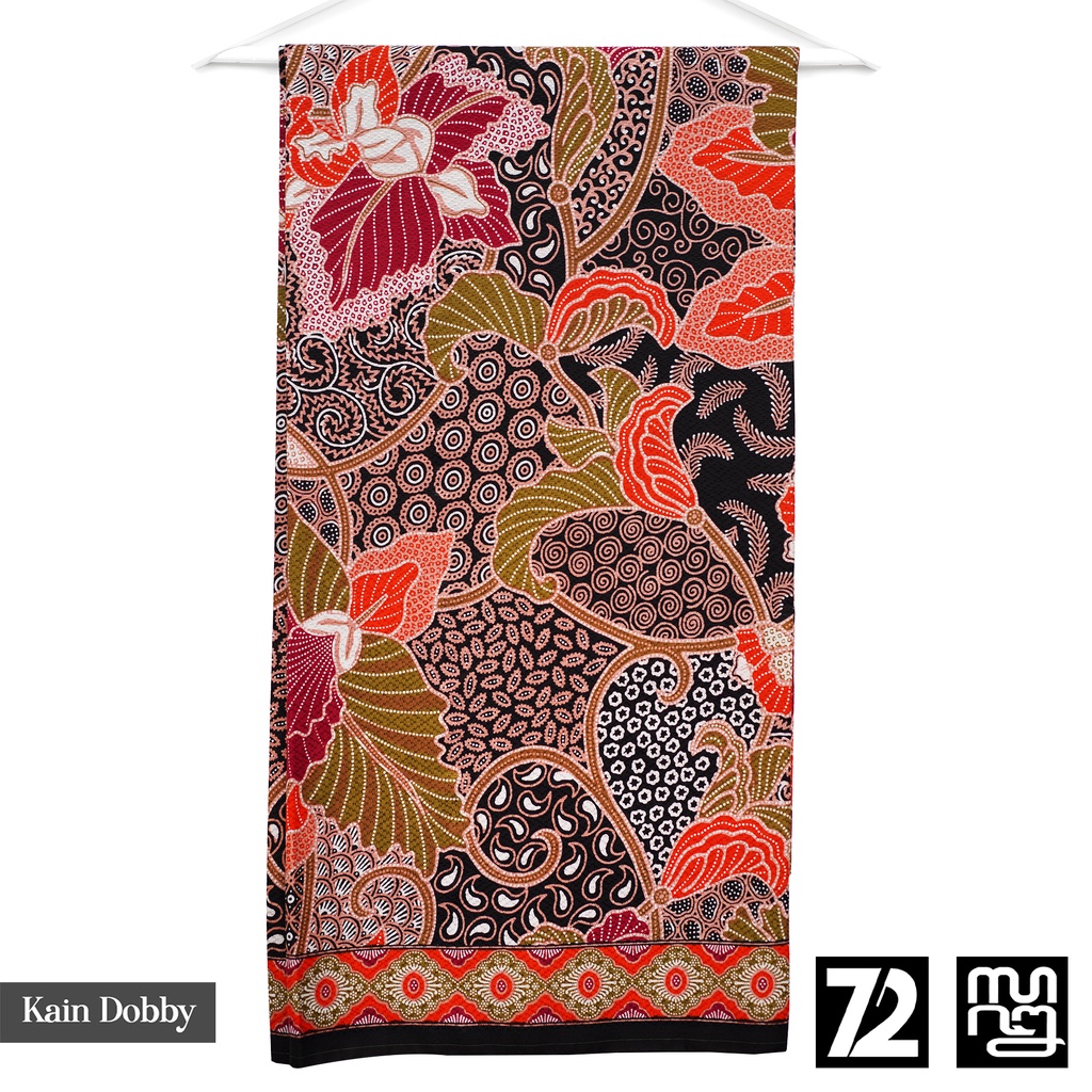 KAIN BATIK DOBBY Premium Motif Sekar Kembang Warna Merah Hitam 723923 Cap 72