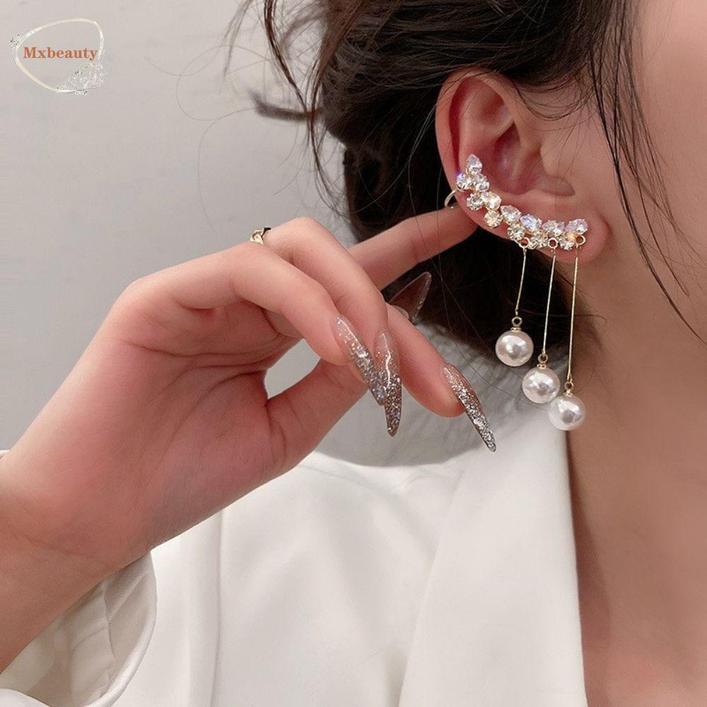 MXBEAUTY Women Stud Earrings Fashion Wanita Simulasi Mutiara Hadiah Untuk Perhiasan Telinganya Bentuk C Panjang Rumbai Ear Loop