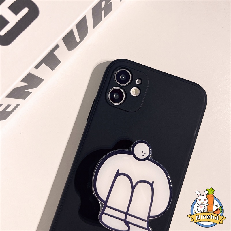 IPHONE Stand Ponsel Cowok Gaya Korea Simple Soft Case Kompatibel Untuk Iphone14 13 12 11 Pro Max X Xr Xs Max8 7 6 6s Plus SE 2020hitam Putih Warna Solid Silikon Casing Ponsel Tepi Lurus