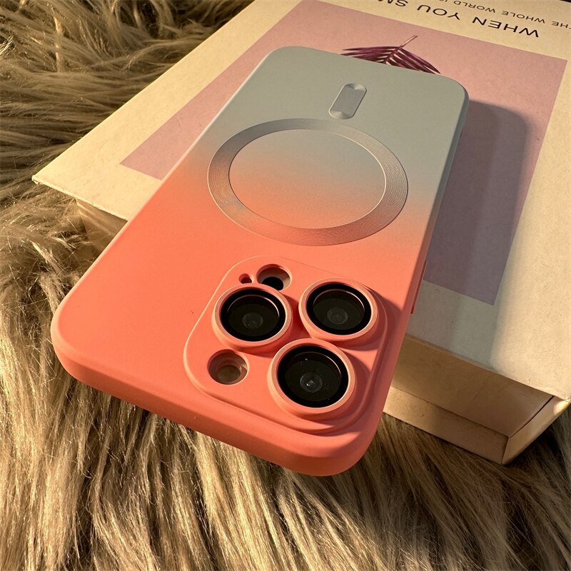 IPHONE Luxury Magsafe Wireless Charge Motif Gradasi Casing Ponsel Untuk Iphone11 12 13 14 Pro Max Plus Cover Silikon Magnetik Lembut