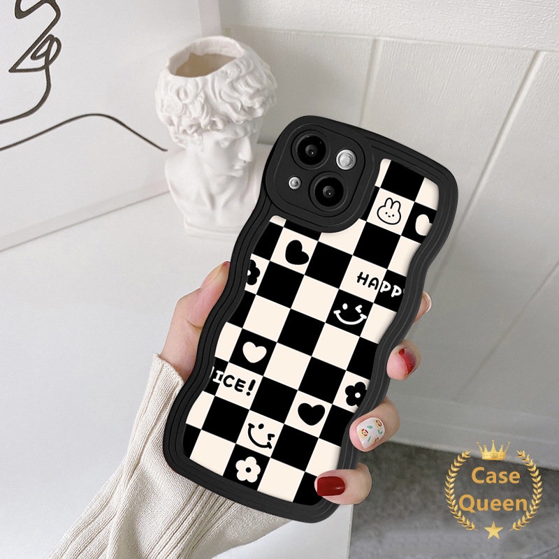 Fashion Chessboard Beruang Lucu Pasangan Case Untuk Redmi 10C 9T 9C NFC A1 10A 9A 12C 9C 10 9 Note8 9 10 11s 10S 11 Wavy Edge Diamond Grid Love Heart Flower Cute Dinosaurus Smiley Cover