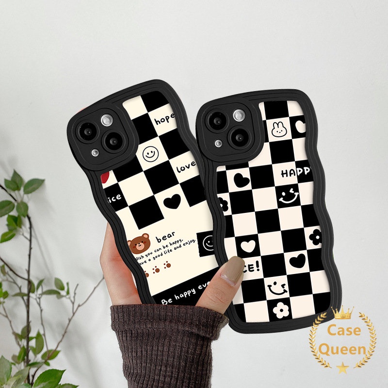 Fashion Chessboard Beruang Lucu Pasangan Case Untuk Redmi 10C 9T 9C NFC A1 10A 9A 12C 9C 10 9 Note8 9 10 11s 10S 11 Wavy Edge Diamond Grid Love Heart Flower Cute Dinosaurus Smiley Cover