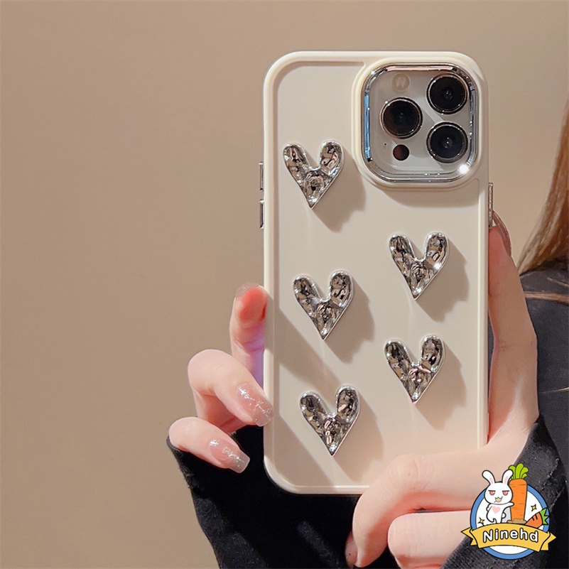 IPHONE Mewah Plating Bingkai Matte Hati Cinta Ponsel Case Kompatibel Untuk Iphone14 13 12 11 Pro Max X Xr Xs Max 8 7 6 6s Plus SE 2020warna Solid Shockproof Bumper Soft Case TPU Penutup Belakang