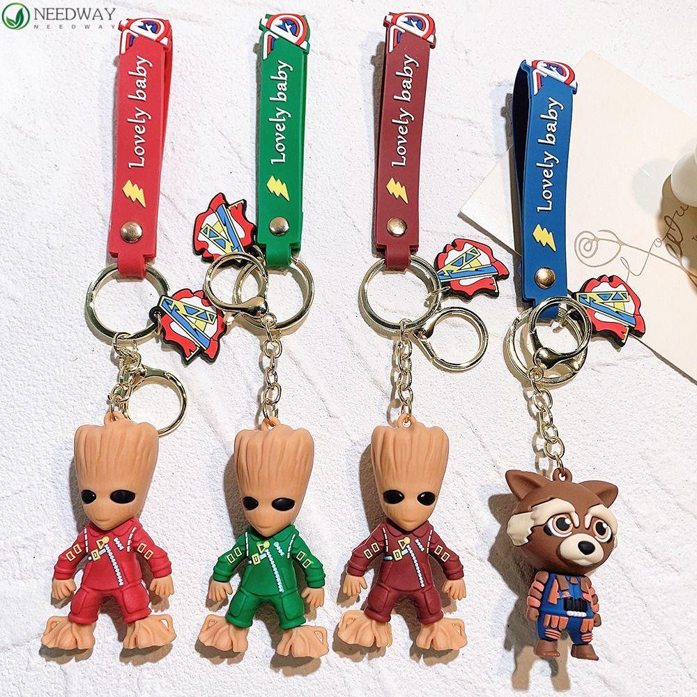 NEEDWAY Needway Galaxy Guard Gantungan Kunci Cute Kawaii Key Ring Gantungan Kunci Tokoh Anime Groot Fun Decorative Marvel Keyring