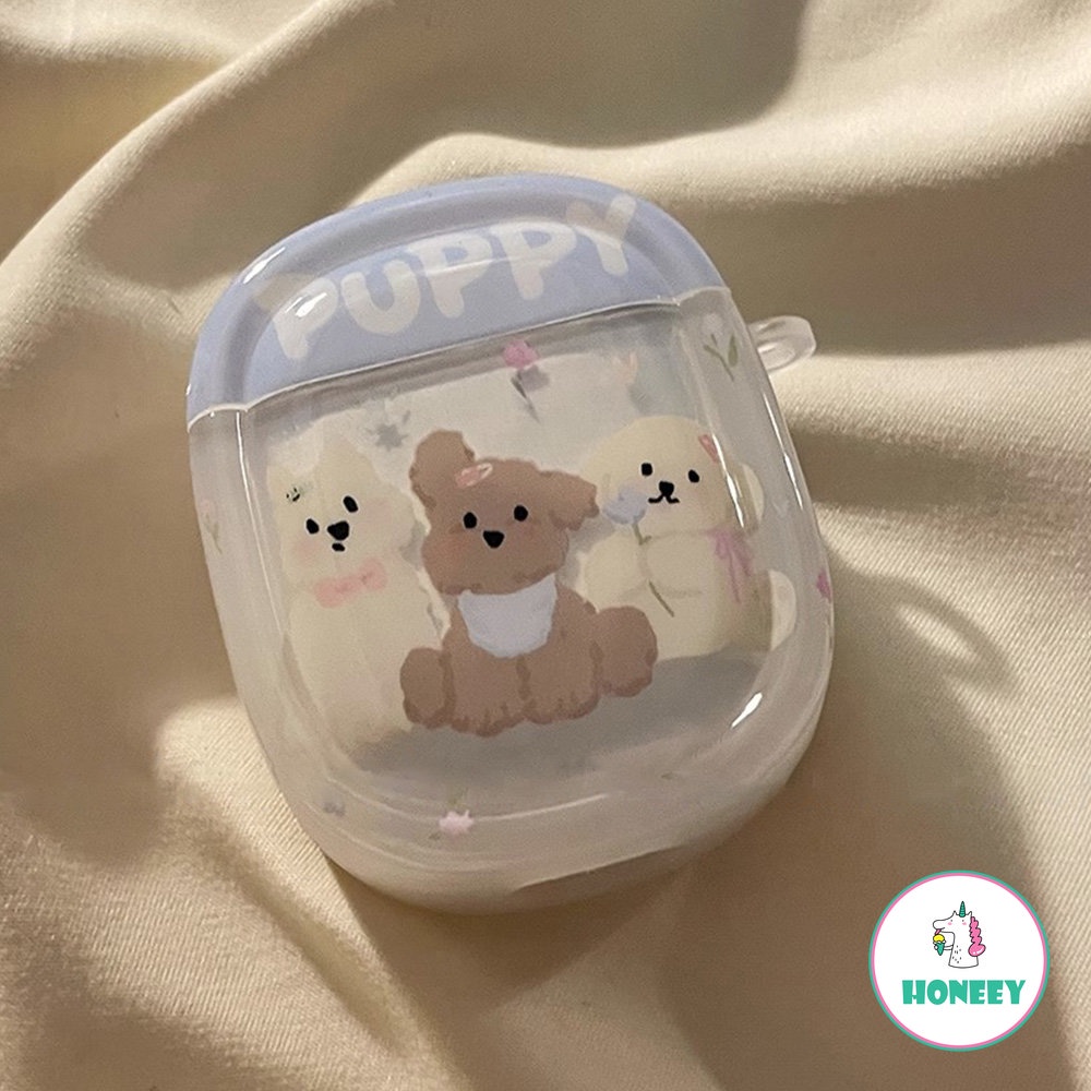 Beige Flower Puppy Kartun Case Untuk Airpods1 2 3 Pro Air Pods Pro2 Wireless Bluetooth Charging Box Lovely Dengan Ring Cute Cover