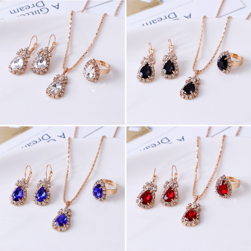 4 Pcs/Set Princess Crown Kalung Set Pengantin Eropa Dan Amerika Pertunangan Cincin Anting Liontin Indah Pernikahan Perhiasan Set