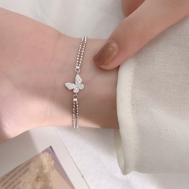 Korean INS Double Layer Alloy Bracelets/ Niche Design Rhinestone Bangle/ Charm Butterfly Bracelets Jewellery Accessories