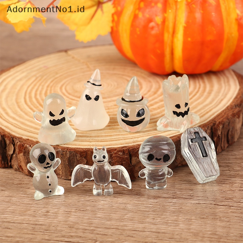 [AdornmentNo1] Ornamen hantu Mini bercahaya Halloween dekorasi peti labu kelelawar Glowing dekorasi rumah hiasan miniatur mikro