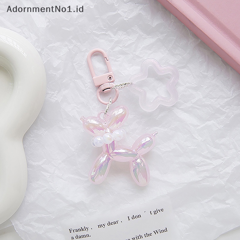 [AdornmentNo1] Warna permen bercahaya balon anjing bintang mutiara gantungan kunci indah hewan Fashion akrilik liontin ransel Keyring dekorasi perhiasan