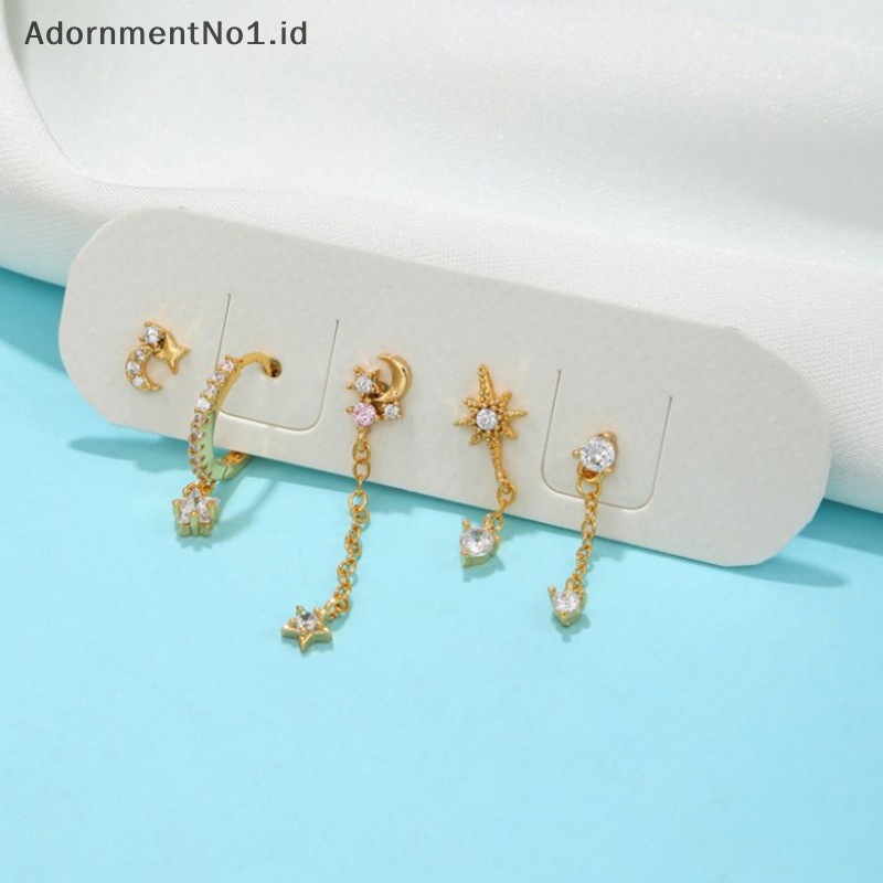 [AdornmentNo1] Set anting lapis emas untuk wanita Fashion Exquisite zirkon telinga Stud rantai Drop Earrings 2023 perhiasan