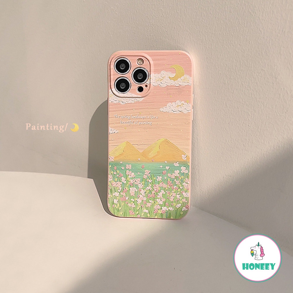 Retro Summer Moon Night Wild Flowers Oil Painting Phone Case for IPhone 14 13 12 11 Pro Max 14 Plus Case Cute Sweet Soft Cover