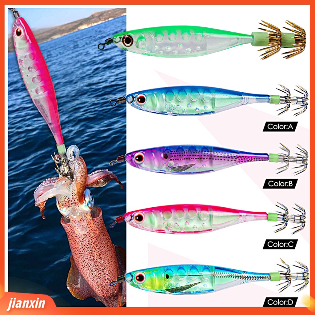 (In Stock) 100mm /9.5g Umpan Pancing Simulasi Kait Tajam 3D Mata Bercahaya Cumi Jig Umpan Buatan Untuk Air Asin