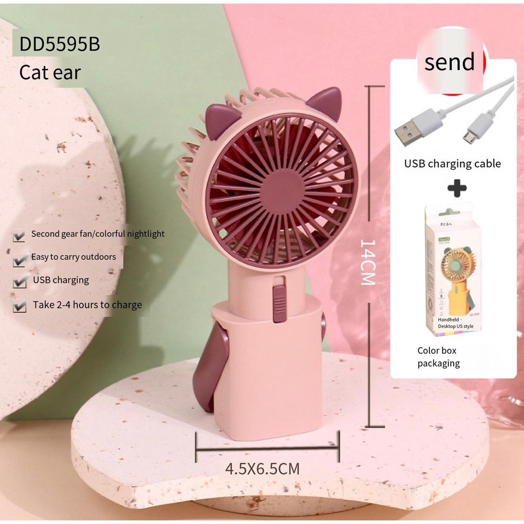 BISA COD! Kipas Angin Kuping Lucu Mini Genggam Rechargeable USB / Kipas Angin Mini Cute Karakter Free bublewrap - DD5595B