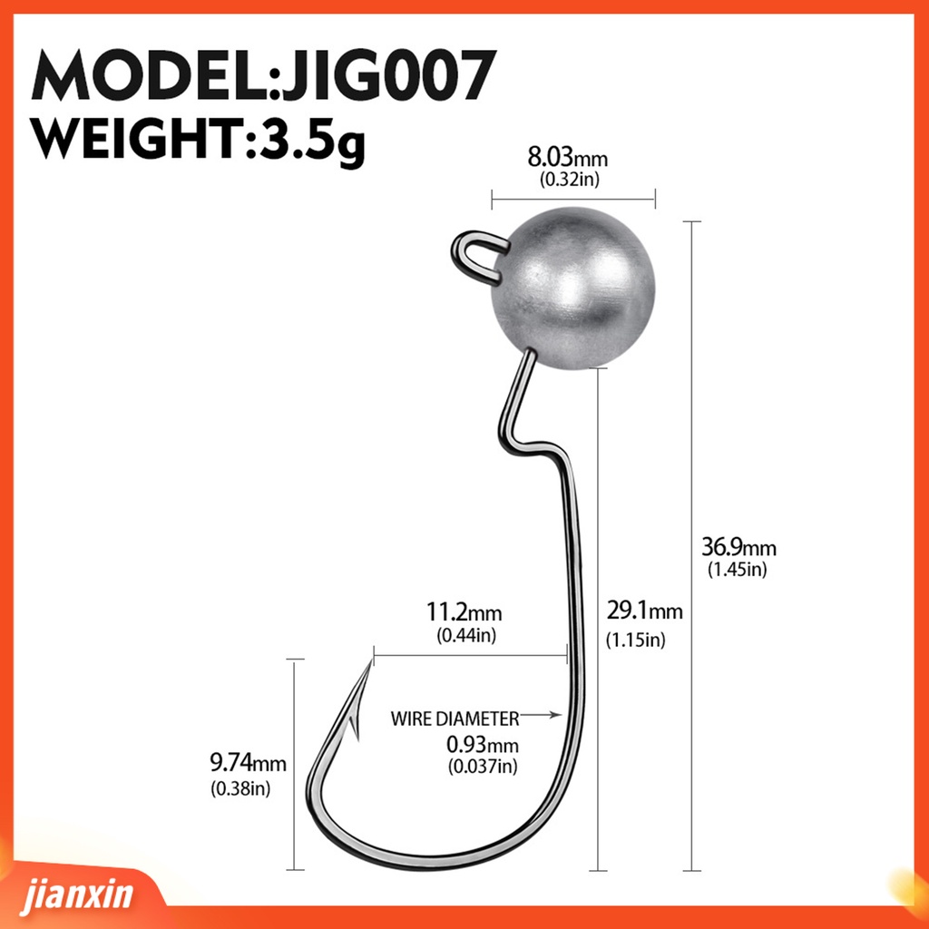 (In Stock) 5Pcs 3.5g /5g /7g /10g Umpan Pancing Tajam Mudah Digunakan Metal Offset Head Ball Jig Hook Untuk Air Asin