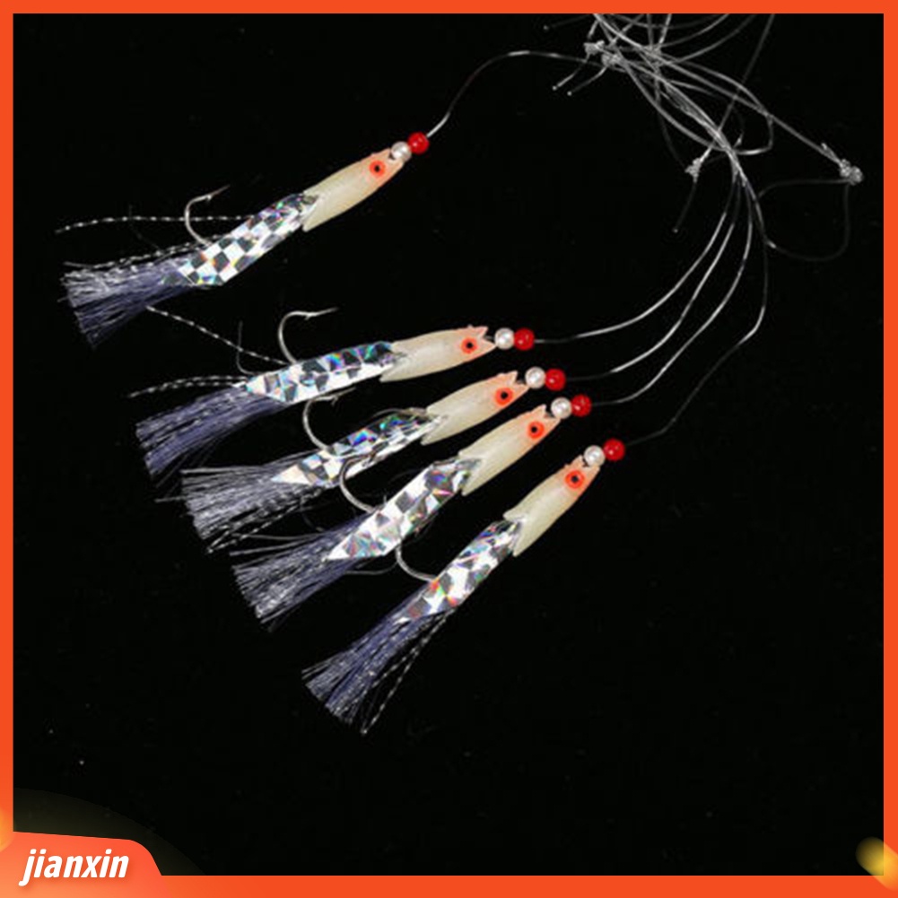 (In Stock) 5Pcs Ikan Tenggiri Buatan Bulu Bass Cod Umpan Laut Memancing Rigs Tackle Bait