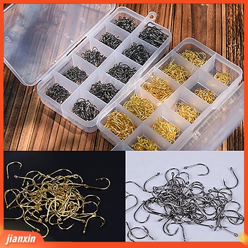 (In Stock) 500pcs Pengait Ikan Jig Multi Ukuran Dengan Lubang Kail Pancing Tackle Box Steel Fishhook