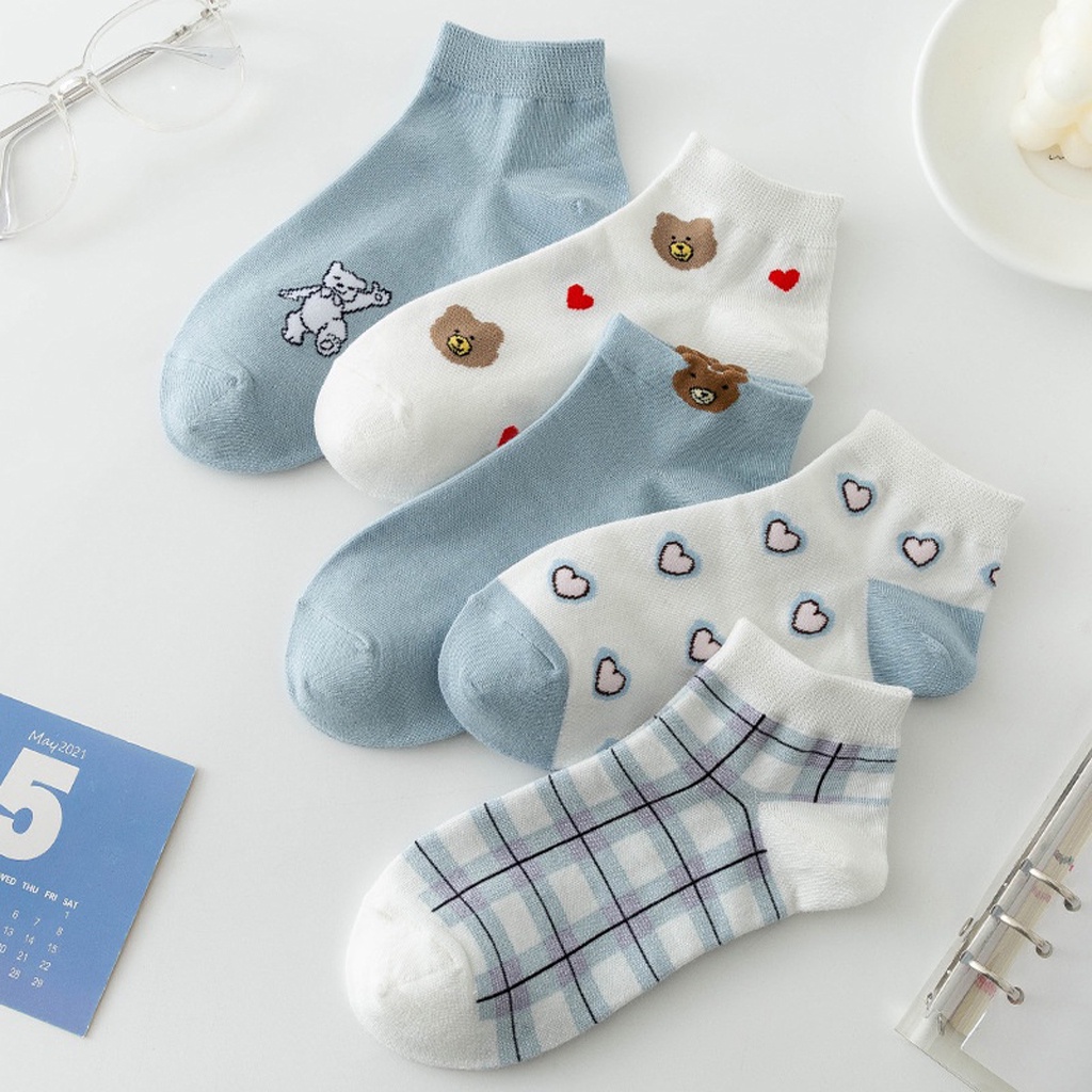 ❤️GTB❤️ Kaos Kaki Motif Beruang Bear Biru Blue Fashion Pendek Ankle Semata Kaki Socks Korean Model Cute KK088