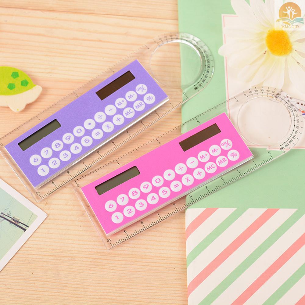 In Stock 1pc 10cm Penggaris Mini Kalkulator Ultra-Tipis Energi Matahari Kalkulator Multifungsi Untuk Anak Sekolah Perlengkapan Kantor, Warna Acak