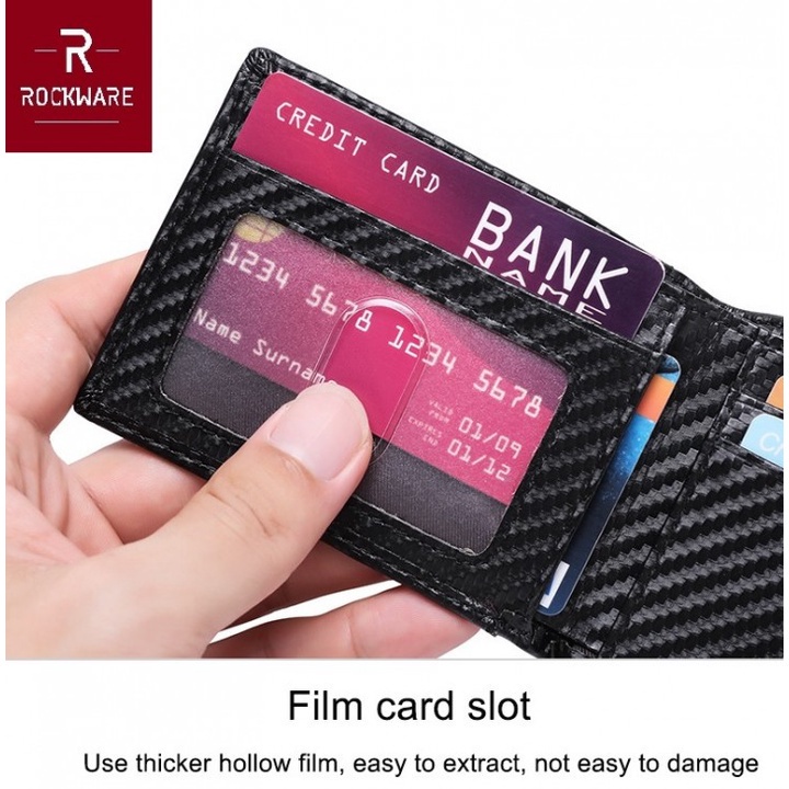 23 ROCKWARE Dompet Pria Bifold Carbon Fiber Wallet RFID Blocking