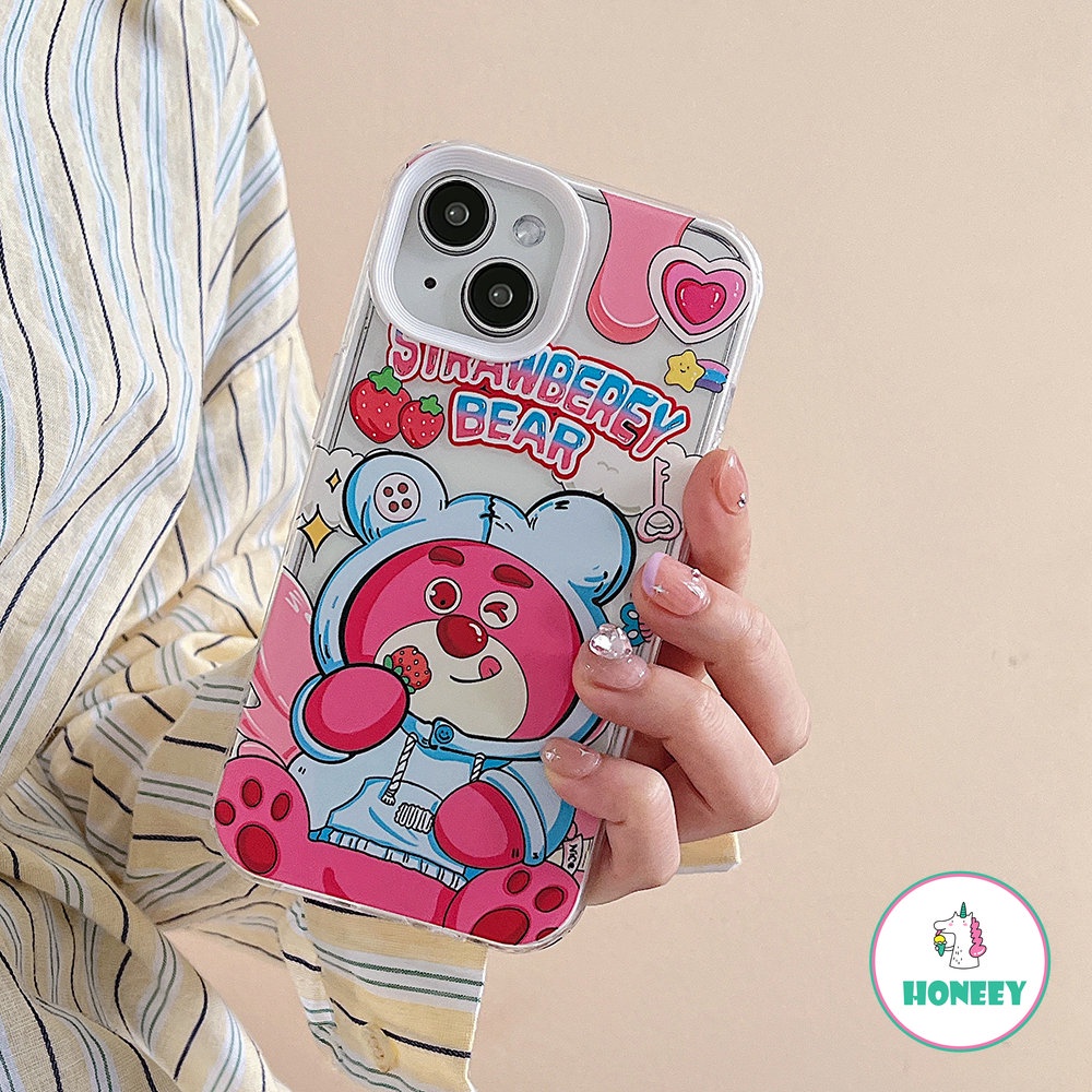 Kartun Strawberry Bear Doraemon Phone Case Kompatibel Untuk iPhone 14 Pro 13 12 11 Pro Max Casing iPhone 11xr XS 7 8plus 3-in-1 Bening Cover Pelindung