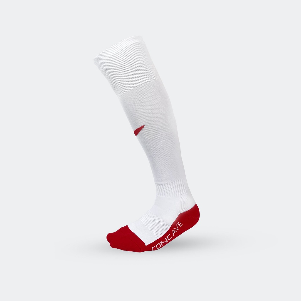 Concave Soccer Long Socks - White/Red - Kaos Kaki Putih Sepakbola Futsal Panjang Selutut