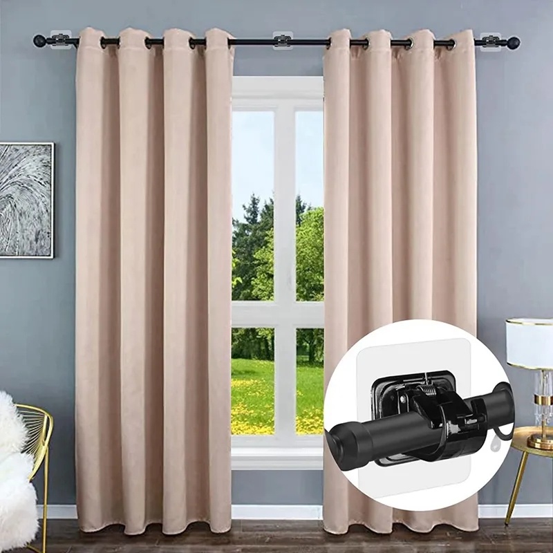 Tanpa Bor Self Adhesive Curtain Rod Holder Hooks Nail/Klip Batang Gorden Perekat Diri/4PCS Bracket Batang Gorden/Free Adjustable Hook Batang Gorden/Klip Gantungan Dinding Tanpa Paku/